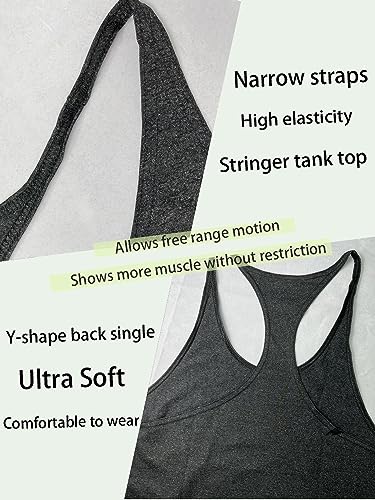Muhshoiy Mens Stringer Bodybuilding Tank Tops Low Cut Off Y Back Gym Workout Training Stretch Polyester Quick Drying Muscle Shirt/Black/2XL