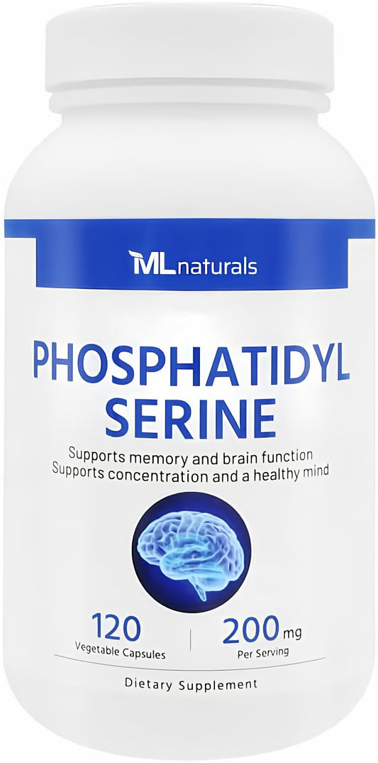 ML Naturals Phosphatidyl Serine 200 mg 120 Vegetable Capsules. Supports Memory & Brain Function