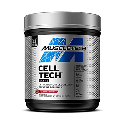 Polvo de creatina | MuscleTech Cell-Tech Elite Creatina en polvo | Bebida de recuperación post-entrenamiento | Constructor de músculos para hombres y mujeres | Suplemento de creatina HCl | Explosión de cereza (20 porciones)