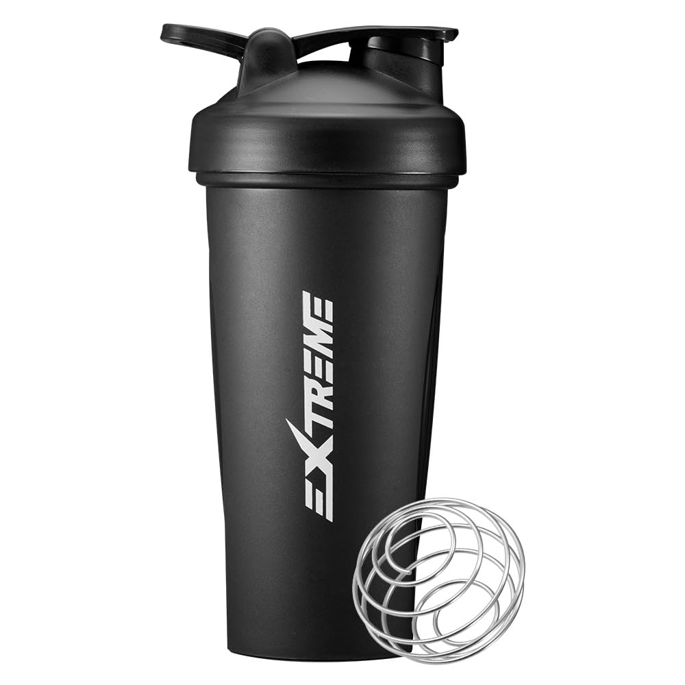 EXTREME Classic Shaker Bottle with Wire Whisk, Perfect for Protein Shakes and Pre Workout, Leak Proof Shaker Cups, BPA Free, Dishwasher SAFE, 24 Ounce, Black