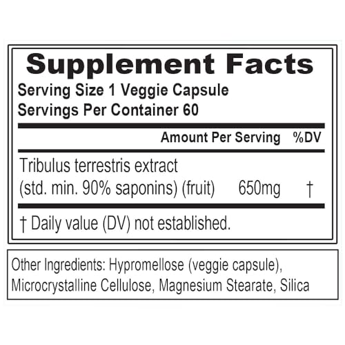 Invigorating Pure Tribulus Terrestris for Men - Performance Maximizing Testosterone Booster Tribulus Terrestris Supplement with 90% Saponins - Plant Based Stamina Strength and Energy Pills for Men