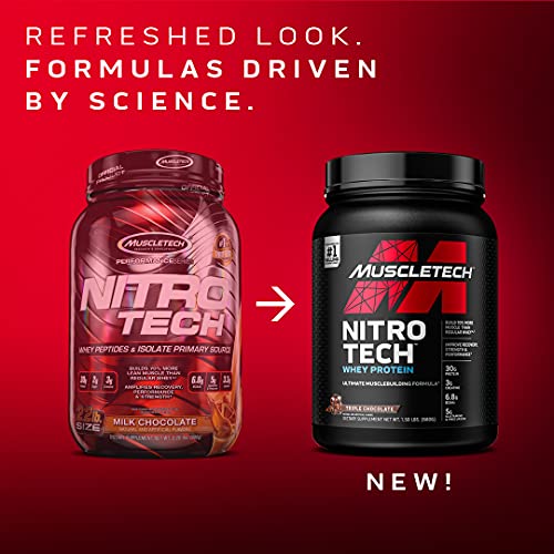 Proteína de suero en polvo MuscleTech Nitro-Tech Proteína aislada de suero y péptidos Proteína + Creatina para ganar músculo Constructor muscular para hombres y mujeres Nutrición deportiva Vainilla, 2.2 lb (22 porciones)