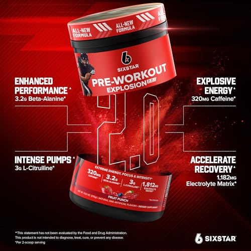 Six Star Pre-Workout Powder for Men & Women, Fruit Punch (30 Servings) - Preworkout Explosion 2.0 Energy Powder Drink Mix with Beta-Alanine & Caffeine - Sports Nutrition Supplement Products