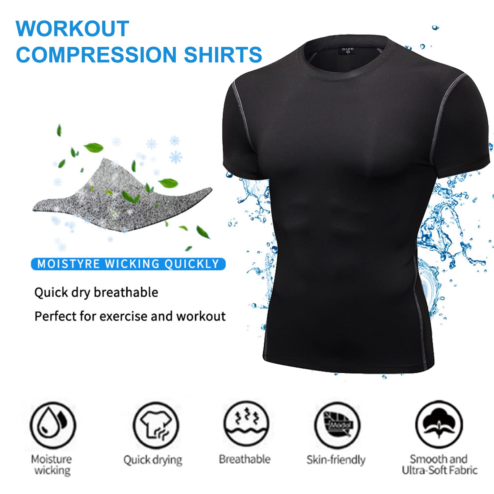SPVISE Black Compression Shirt Men Short Sleeve Cool Dry Athletic Workout Shirts Sports Baselayer Undershirts Gym Shirt Tops