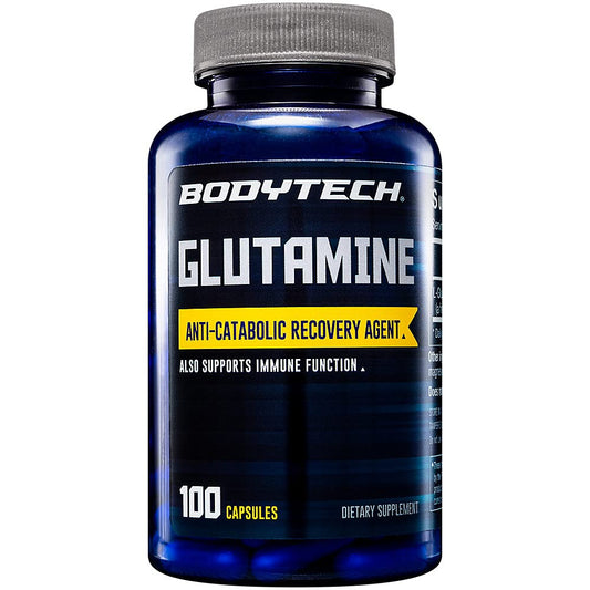 BODYTECH Glutamine Capsules - Supports Muscle Recovery, Immune Health & Exercise Performance (100 Capsules)