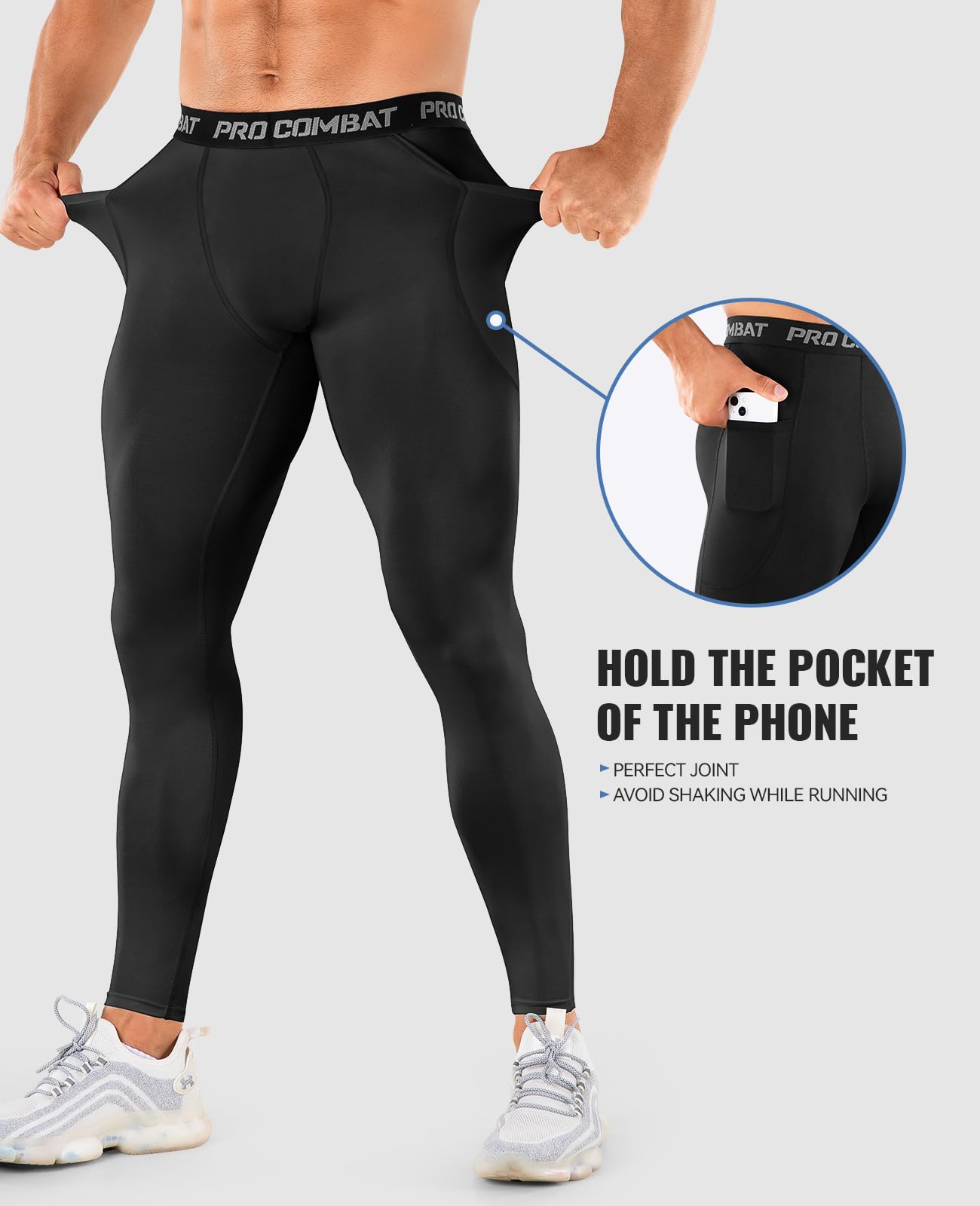 Niksa 1/3 Pack Men's Compression Pants with Pocket, Performance Athletic Sports Leggings & Gym Tights for Running Yoga Basketball Workout Sports Black