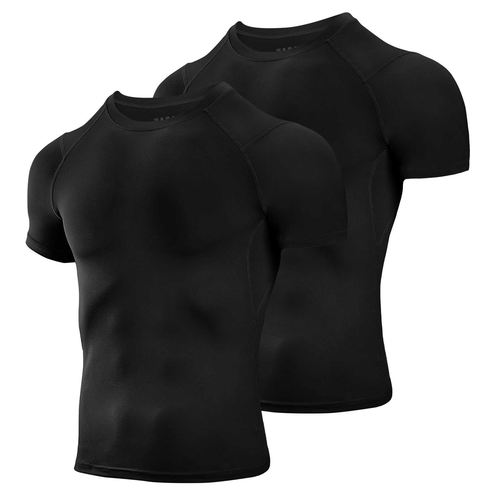 Niksa Men's Compression Shirts 2 Pack, Short Sleeve Athletic Compression Tops Cool Dry Workout T Shirt, Rash Guard Base Layer Undershirt