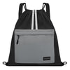 Vorspack Drawstring Backpack - Drawstring Bag with Front Pocket Lightweight String Backpack with Reflective Strips Cinch Bag Sackpack for Gym Sport Trip Hiking - Black