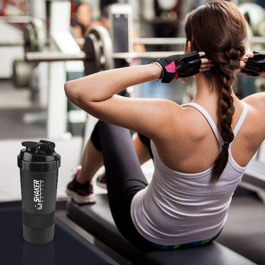 VIGIND Protein Shaker Bottle,16 oz Shake Cup for Protein Powder with Storage,Sports Water Bottle,Non Slip 3 Layer Twist Off 3oz Cups with Pill Tray Leak Proof Shake Bottles for Protein Mixes