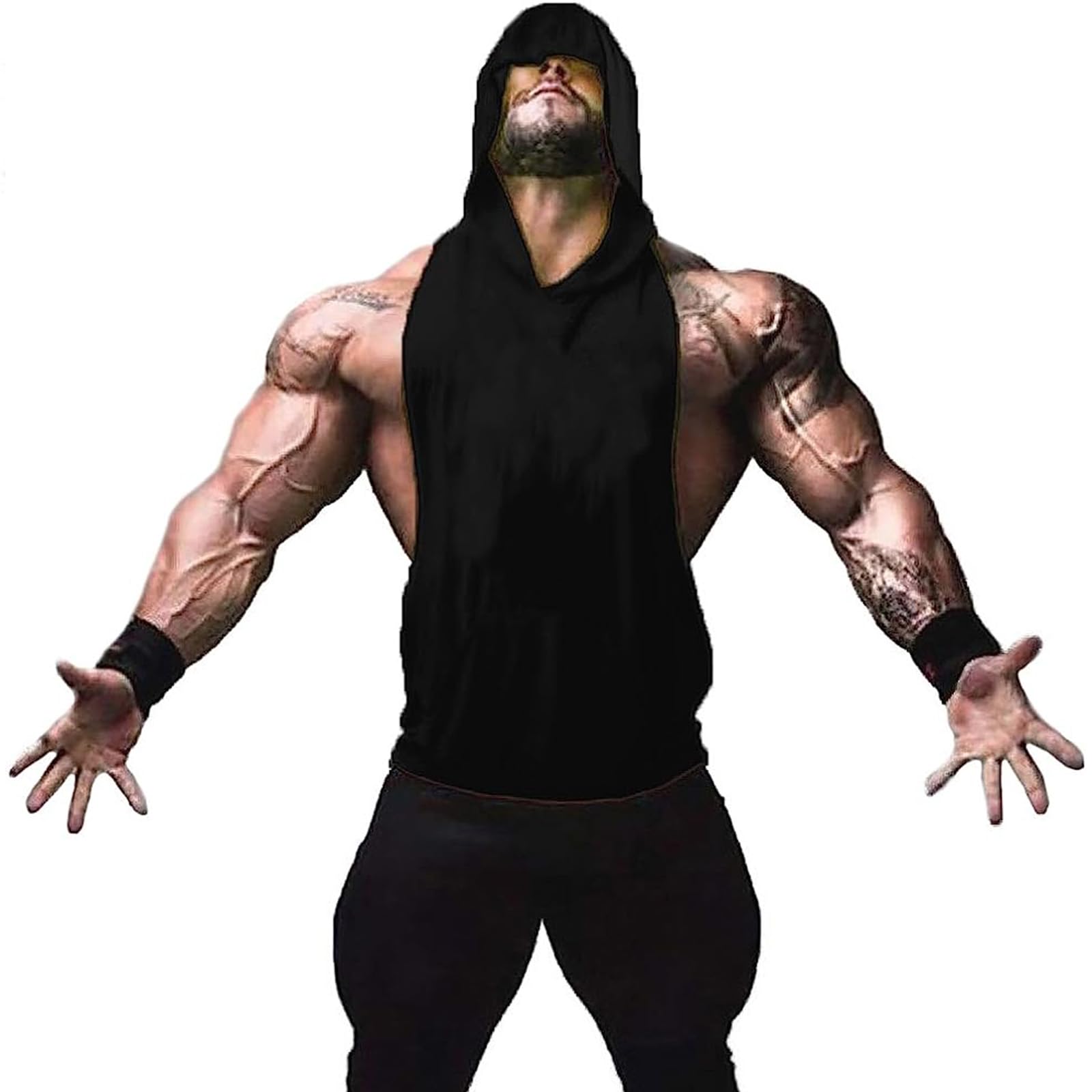 ZUEVI Men's 2 Pack Muscle Sleeveless Hoodies Tank Tops Gym Workout Hooded Bodybuilding Stringer T Shirt (White&Black-S)
