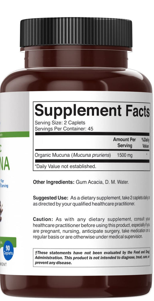 Brieofood Organic Mucuna 1500mg, 45 Servings, Vegetarian, Gluten Free, 90 Vegetarian Tablets