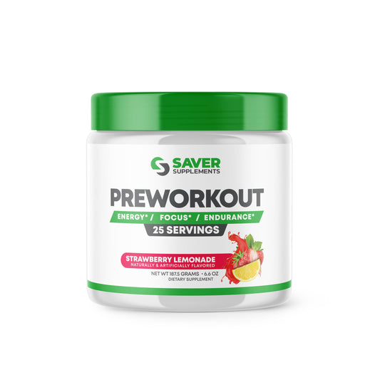 Saver Supplements Pre Workout Powder with Beta Alanine, Creatine Monohydrate, BCAA, L Citrulline, L Arginine and Caffeine - Strawberry Lemonade Flavor - 25 Servings