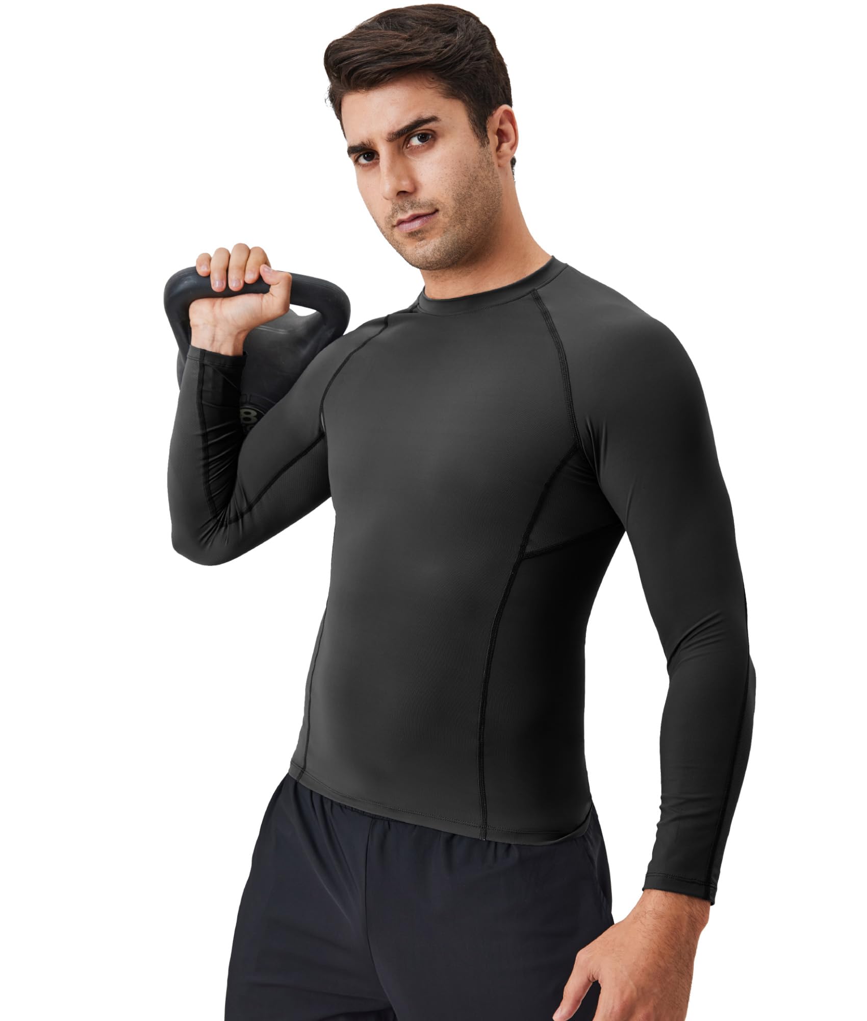 SPVISE Black Compression Long Sleeve Shirt Men Performance Workout Running T-Shirts Breathable Gym Compression Tops for Men