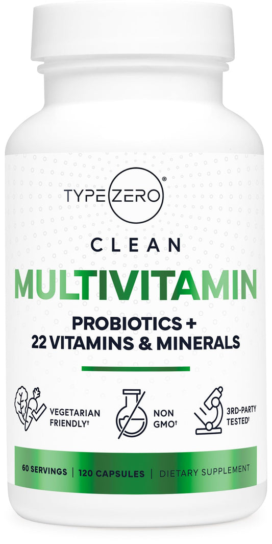 Type Zero Multivitamin Capsules (120 Capsules) (1300 mg) - with Probiotics + 22 Vitamins and Minerals, GMO-Free
