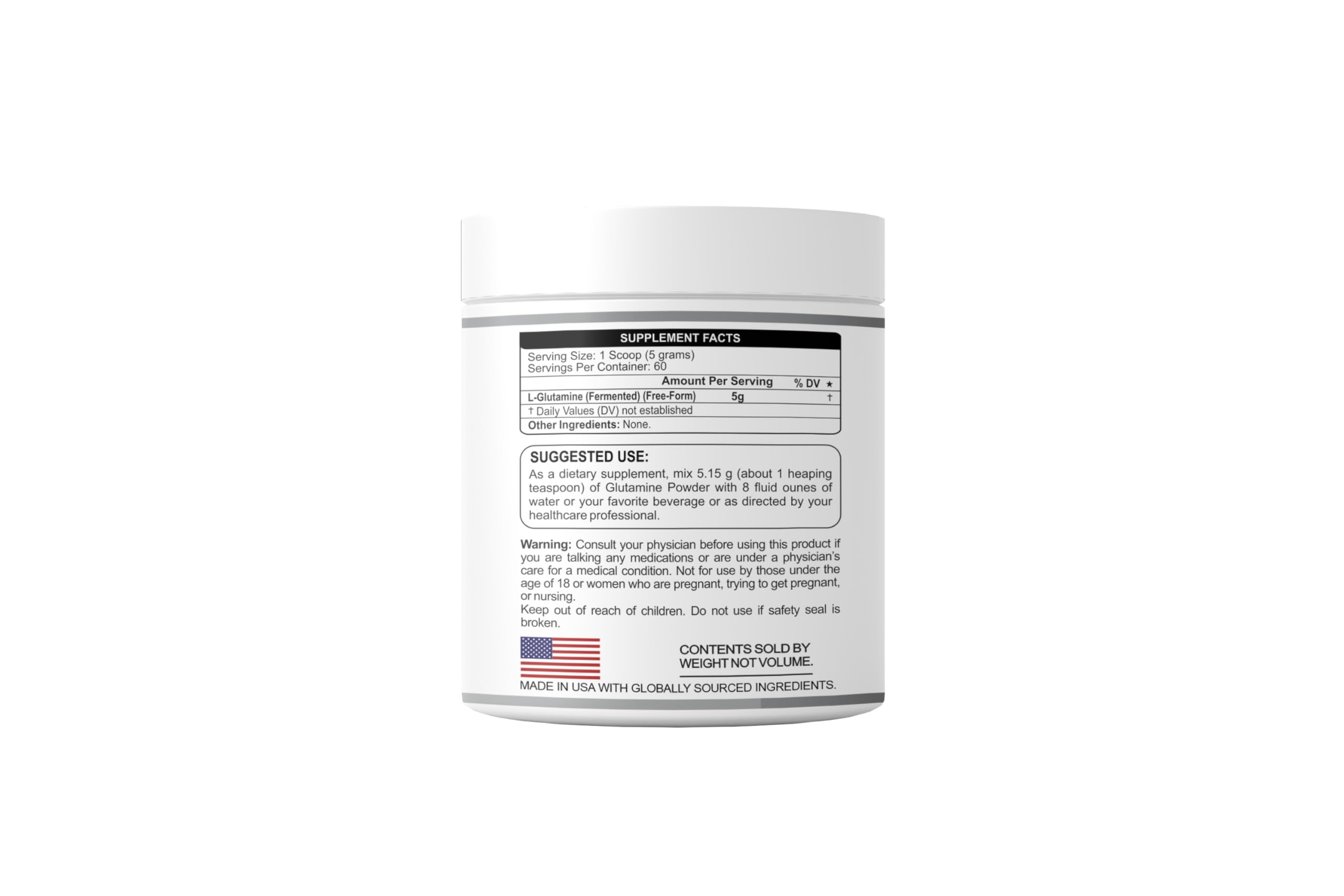 NutritionBizz Glutamine Powder 300 Grams Unflavored 60 Days Supply 5 Grams L-Glutamine per Serving