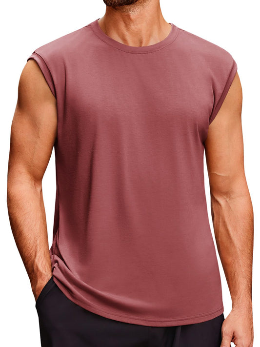 Runcati Men's Sleeveless Tank Tops Crewneck Casual Workout Gym Cut Off Muscle Fit T Shirt Wine Red