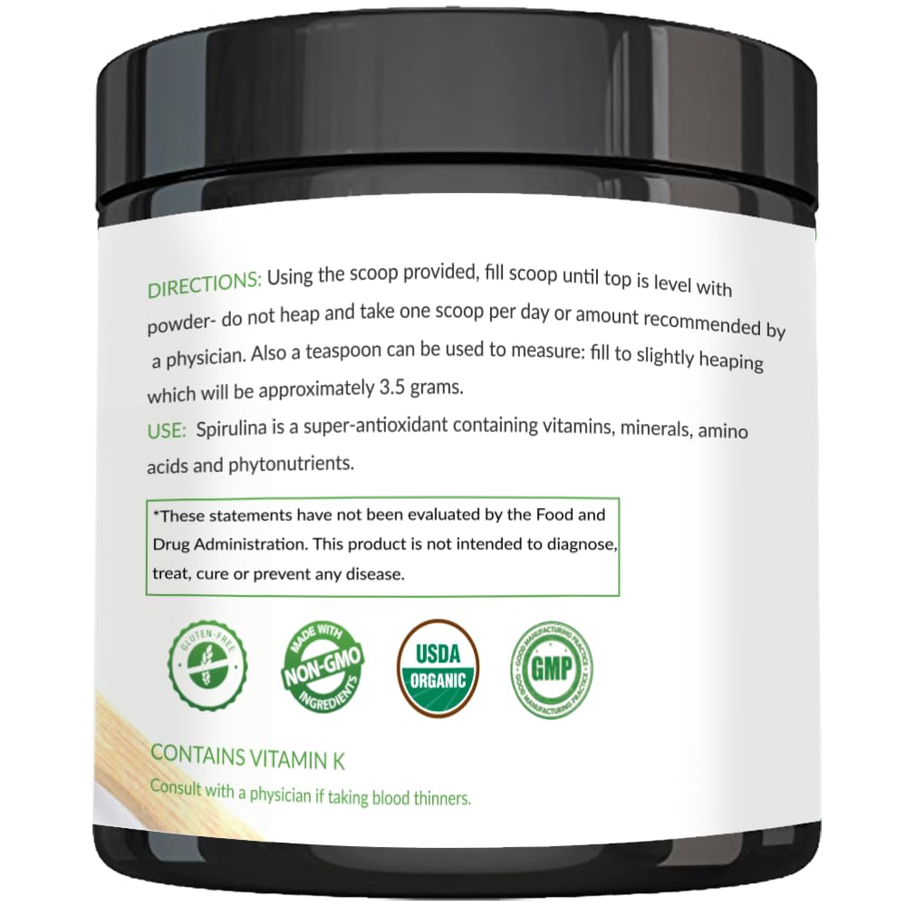 Premium USDA Organic Spirulina Powder - Organic Spirulina of Blue Green Algae from California & Hawaii – 100% Vegetarian & Vegan, Non-GMO, Non-Irradiated – The Best Green Superfood for Smoothies!