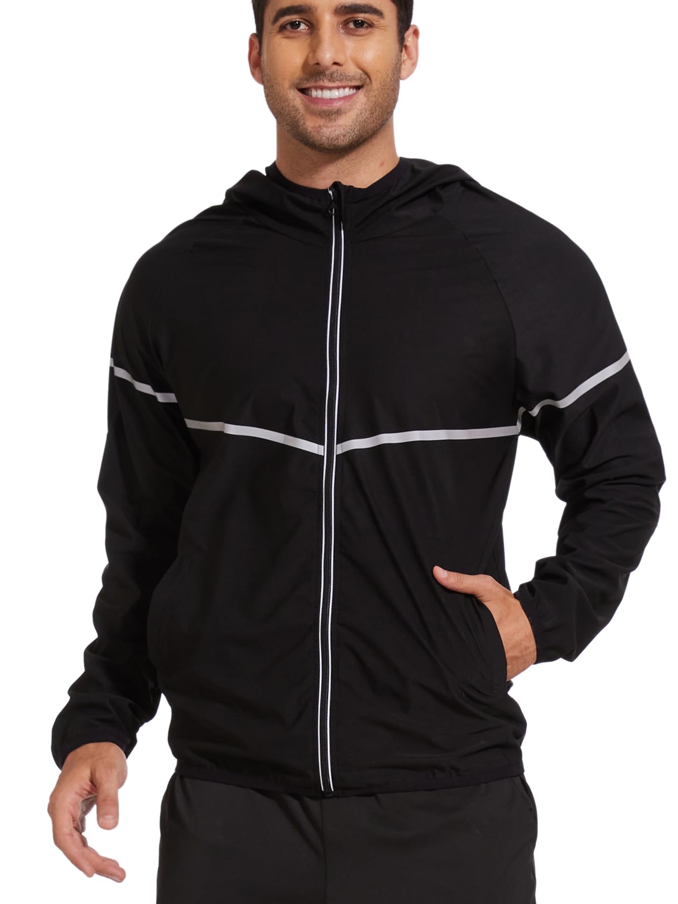 NINGMI Men Sauna Suit Sweat Jackets Long Sleeve Shirt Hood Zipper Workout Top Body Shaper Fitness Gym