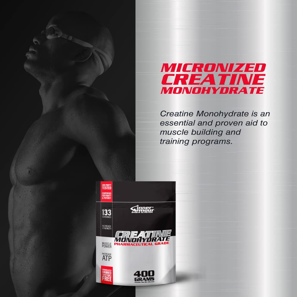 Inner Armour Micronized Creatine Monohydrate Powder - Increase Muscle Strength & Endurance - Fast Dissolving, Flavor-Free, Vegan Fitness Supplement, Keto Friendly - 400 gr or 133 Servings