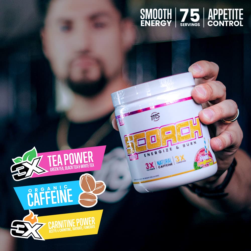 MAN Sports Scorch - Fat Burning Powder for Men and Women - Hunger Suppressant - Weight Loss Supplement - 375 Grams, 75 Servings - Pink Lemonade