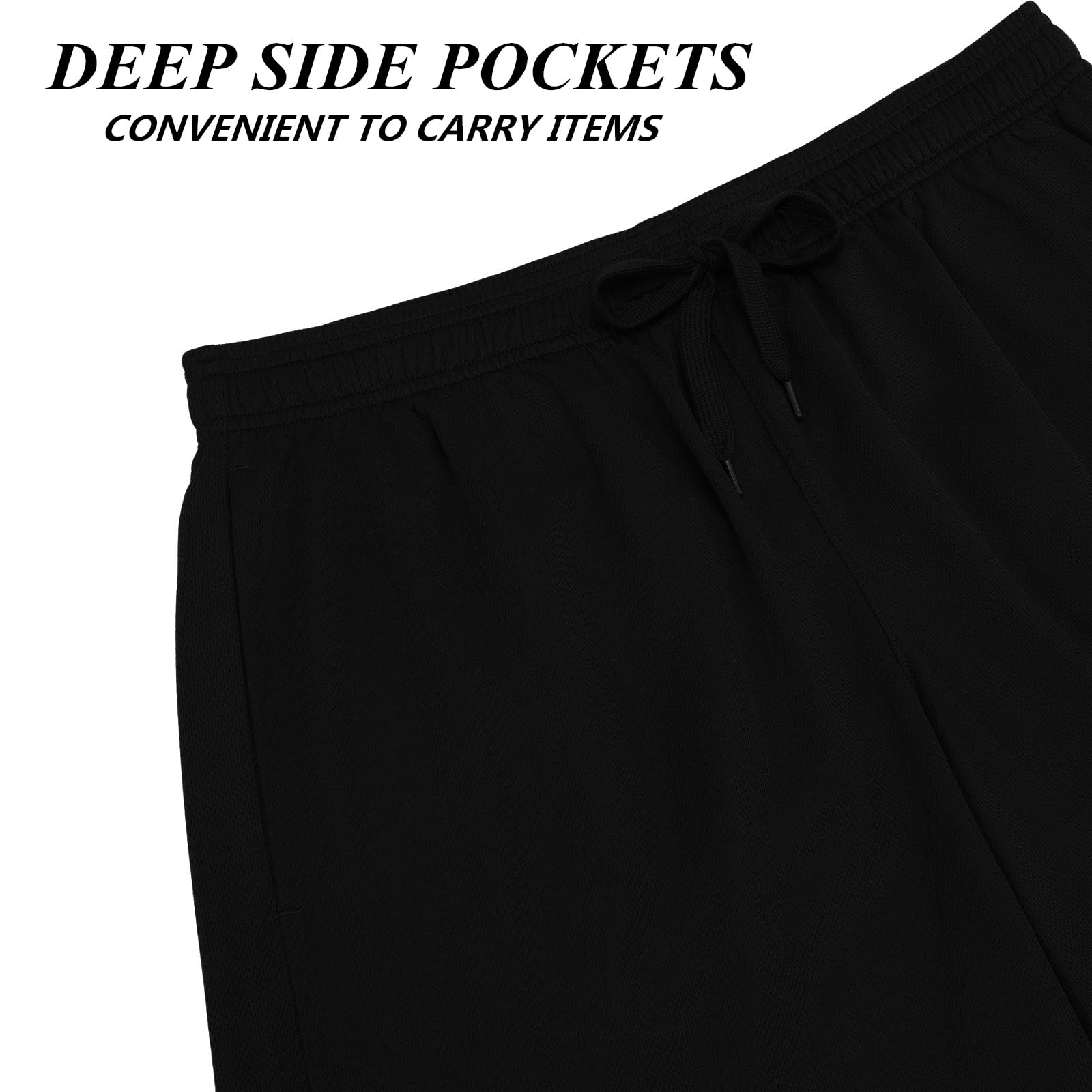 LeeHanTon Athletic Gym Mens Shorts - Basketball Quick Dry Lightweight Workout Shorts with Pockets for Running Casual Activewear Black