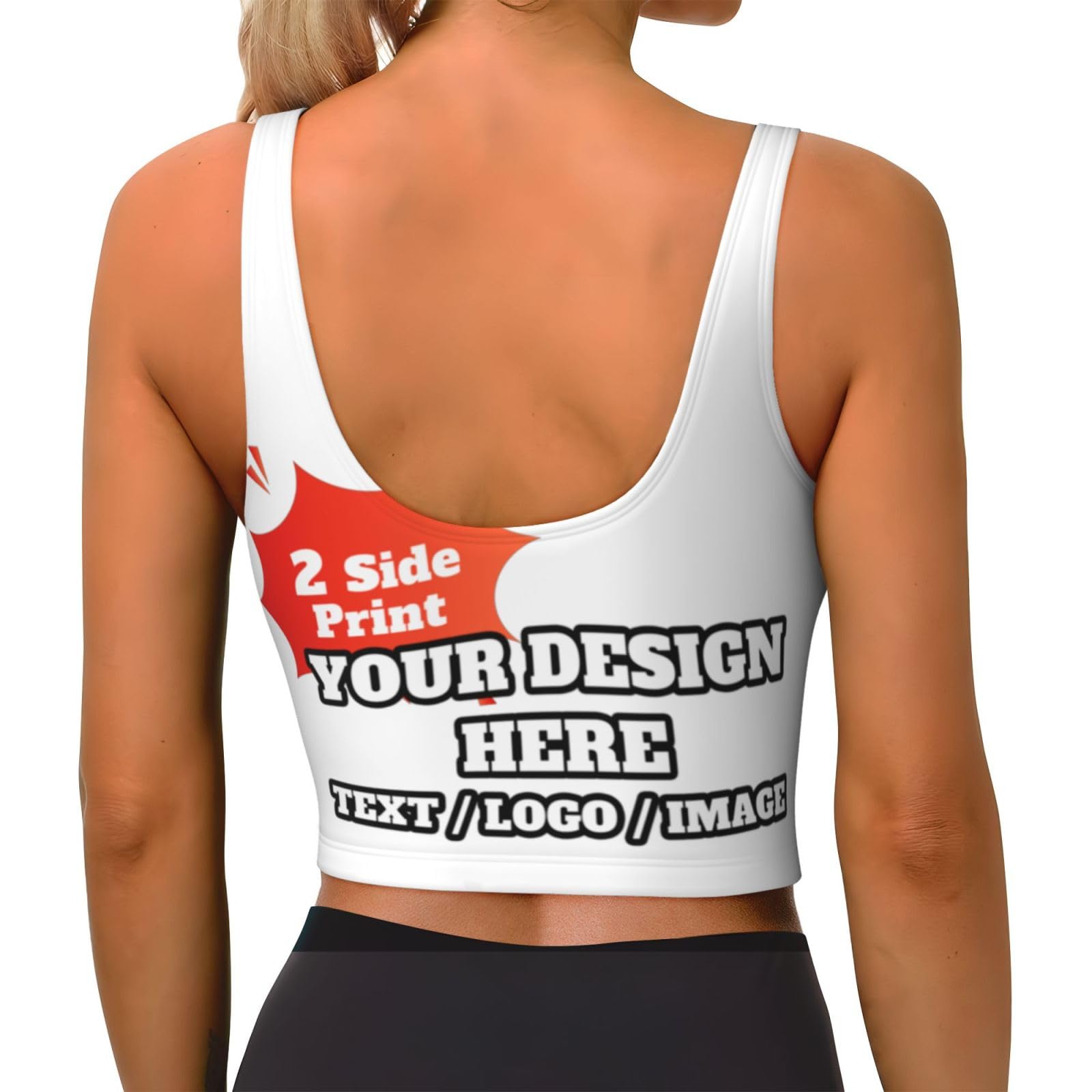 Generic Custom Women's Sports Bra Personalized Photo Name Logo Text Workout Tank Tops Crop Tank Top White, XX-Large