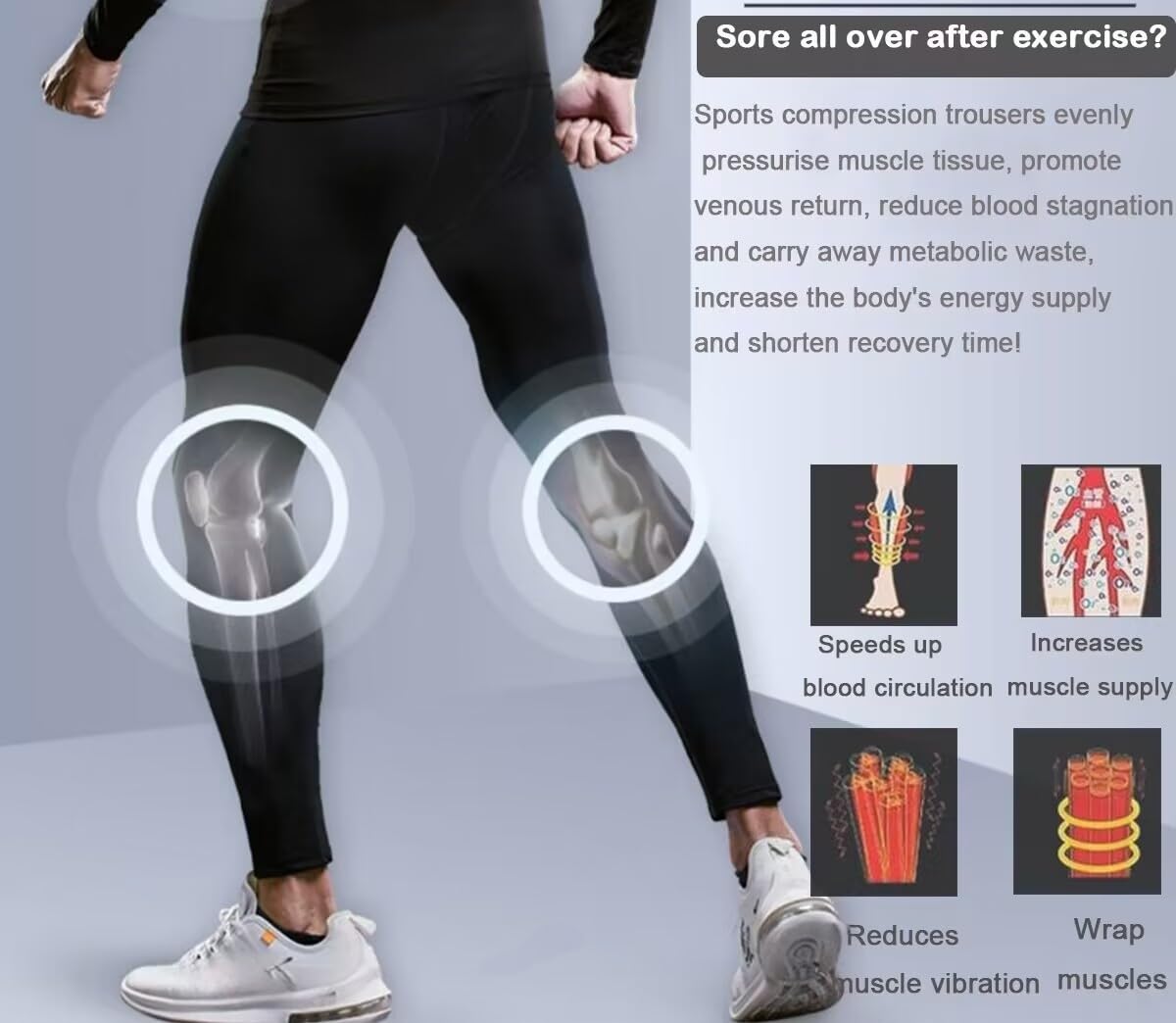 Smatstyle Men’s Compression Pants Athletic Compression Leggings Sports Tights Fit Running Base Layer Workout Basketball Gym Black