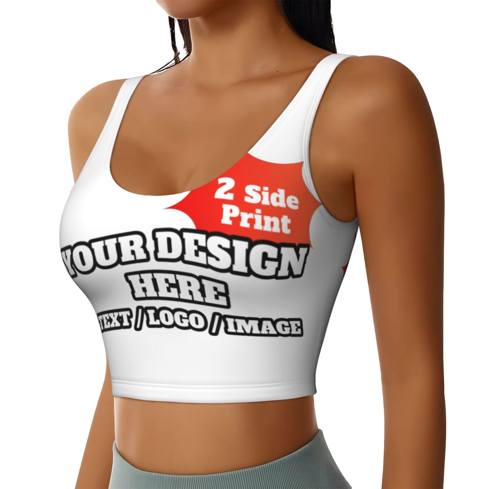 Generic Custom Women's Sports Bra Personalized Photo Name Logo Text Workout Tank Tops Crop Tank Top White, XX-Large