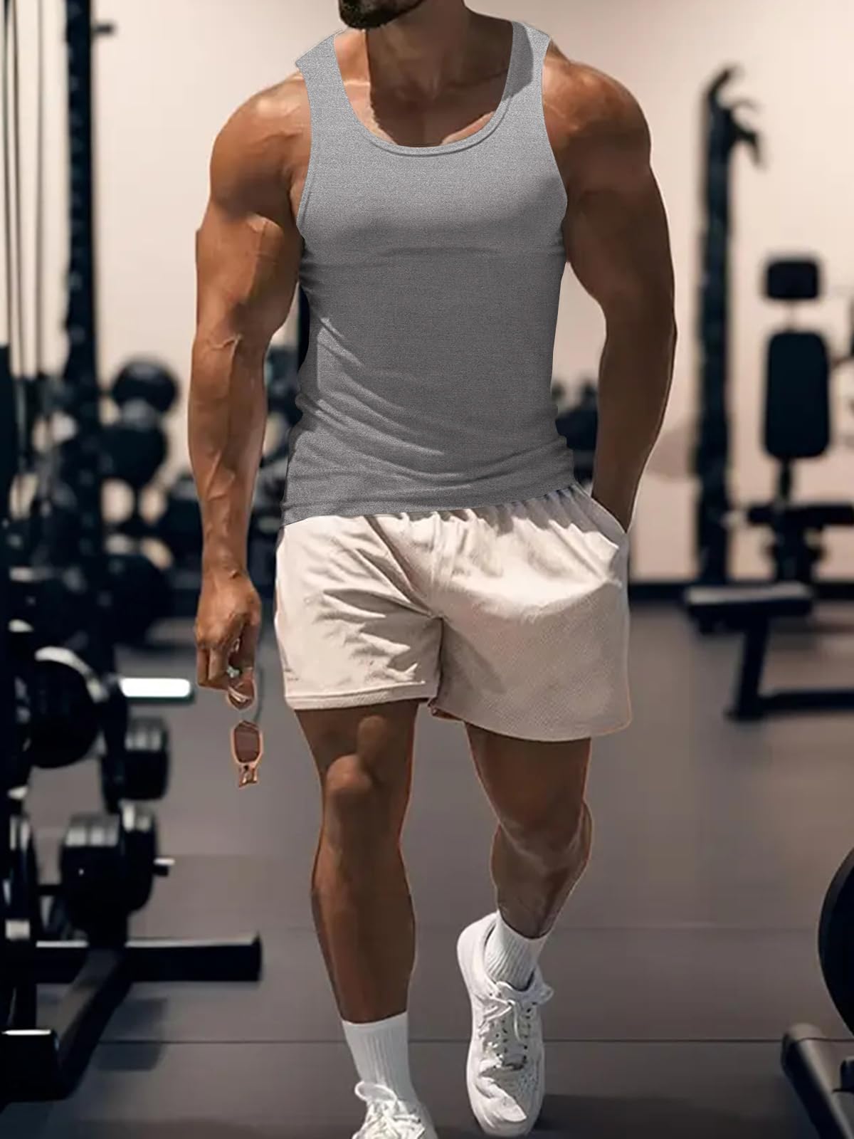 TRFIC Men's Workout Tank Top 2 Pack Casual Soft Sleeveless Gym Muscle Shirts Bodybuilding Tee Grey