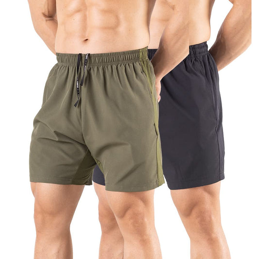 Gaglg Men's 5" Running Shorts 2 Pack Quick Dry Athletic Workout Gym Shorts with Zipper Pockets Black/Green,Large