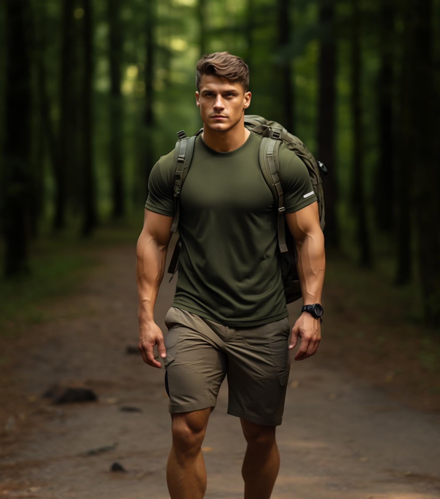 Athletic Shirt for Men Dry Fit(Army Green,L)