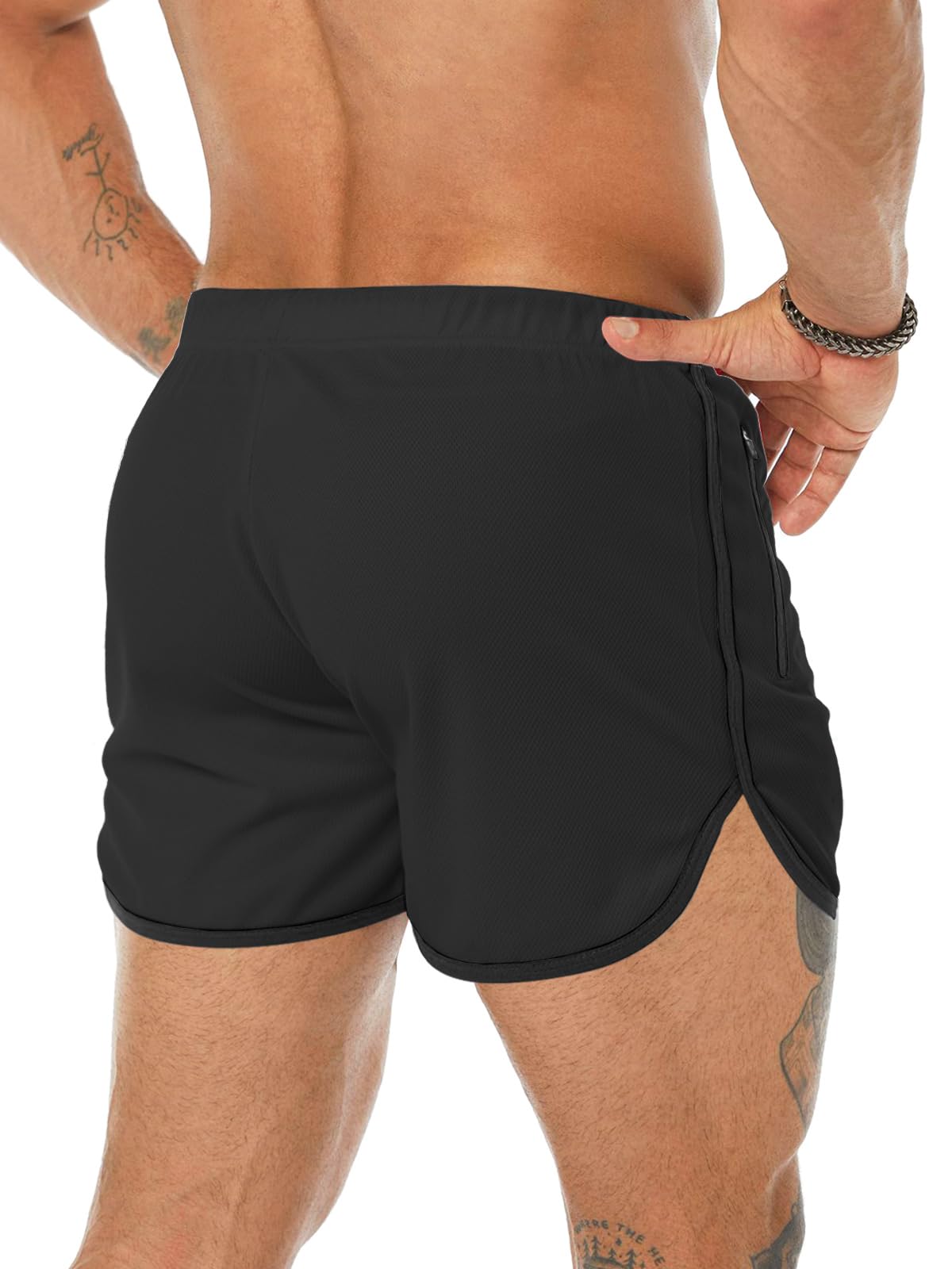 Sazeky Mens Running Shorts 3 Inch Quick Dry Lighweight Gym Workout Shorts with Zipper Pockets Athletic Jogging Shorts for Men Black