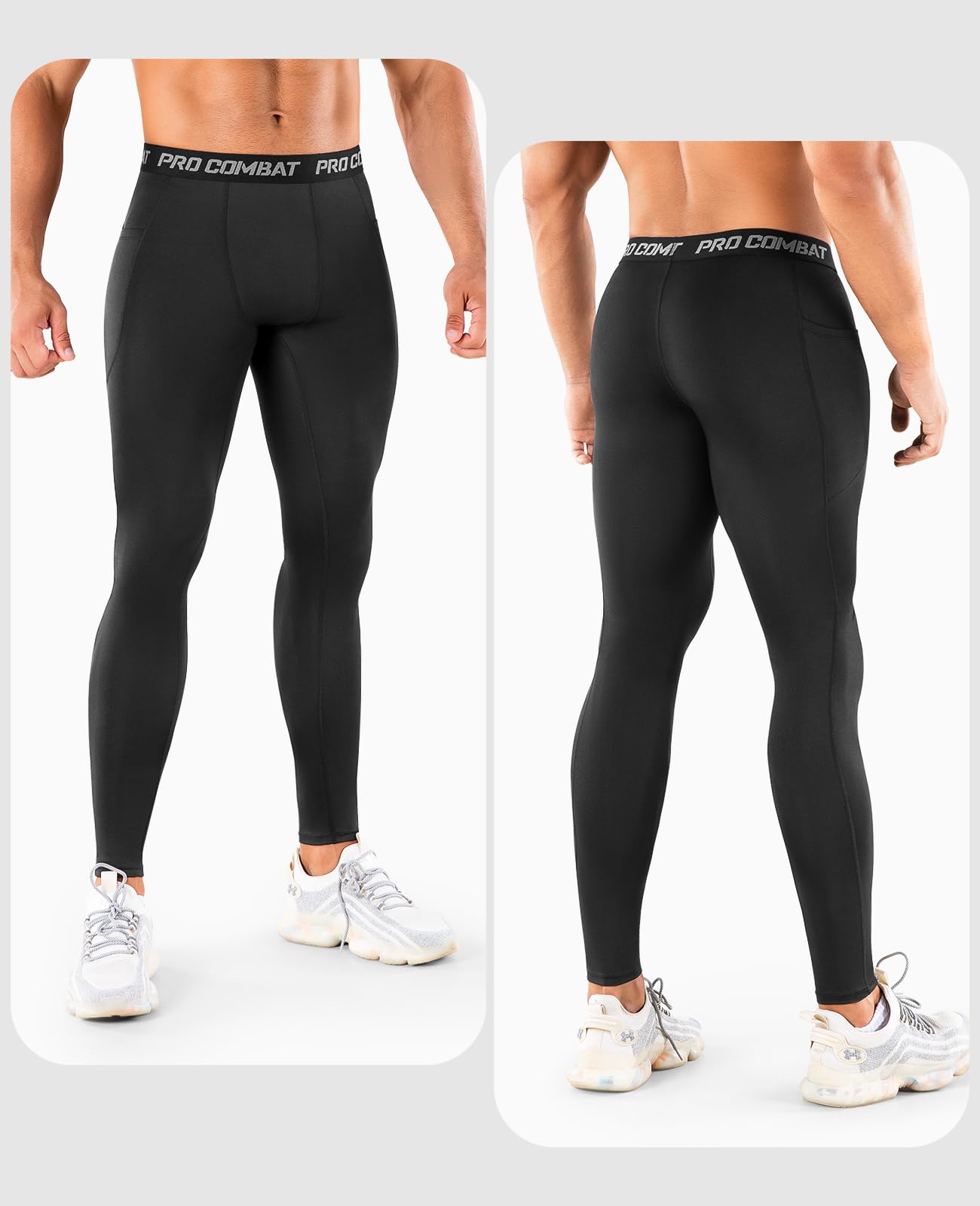 Niksa 1/3 Pack Men's Compression Pants with Pocket, Performance Athletic Sports Leggings & Gym Tights for Running Yoga Basketball Workout Sports Black