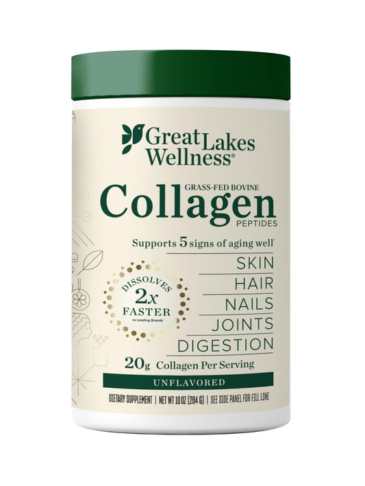 Great Lakes Wellness Collagen Peptides Powder for Skin, Hair, Nails, Joints & Digestion - Unflavored - Quick Dissolve Hydrolyzed, Non-GMO, Keto, Kosher - 10 oz