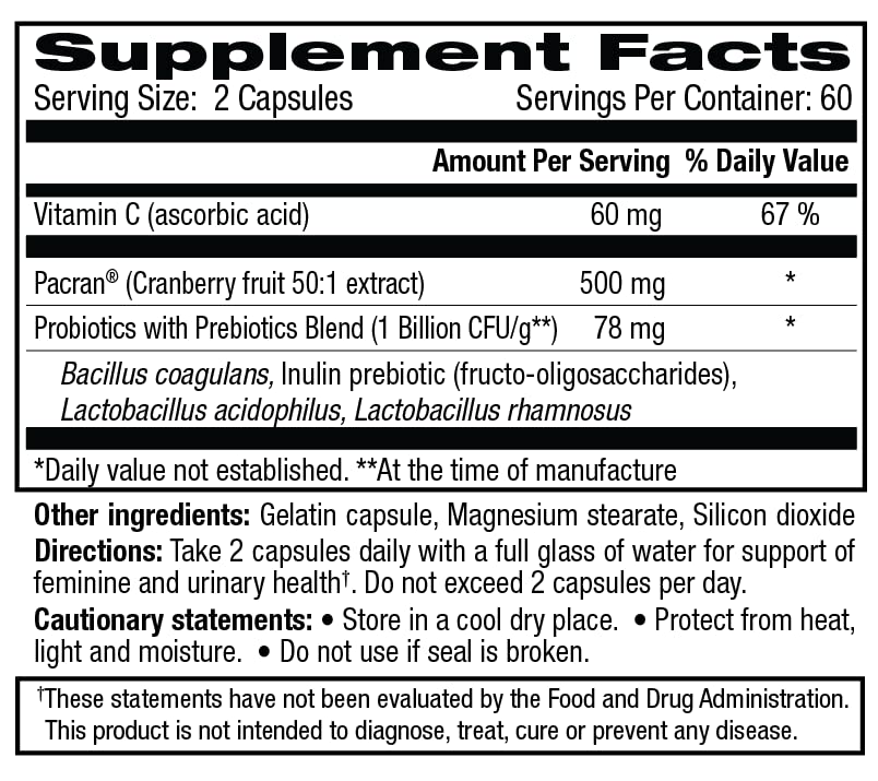 vH essentials Probiotics with Prebiotics and Cranberry Feminine Health Supplement - 120 Capsules