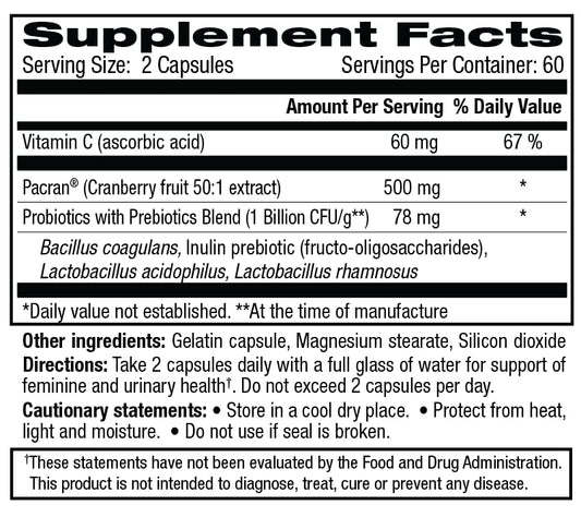 vH essentials Probiotics with Prebiotics and Cranberry Feminine Health Supplement - 120 Capsules