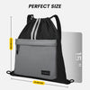Vorspack Drawstring Backpack - Drawstring Bag with Front Pocket Lightweight String Backpack with Reflective Strips Cinch Bag Sackpack for Gym Sport Trip Hiking - Black