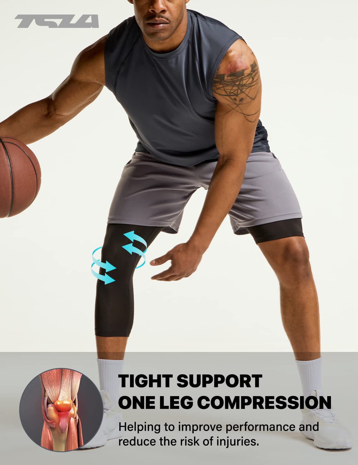 TSLA Men's Cool Dry Compression Pants, Athletic Workout Running Tights Leggings Baselayer, 3/4 Right Black/Black, Small