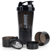 XSUPER Protein Shaker Bottle, Leak Proof Shaker Bottle for Protein Mixes,16oz 3 Layer Twist Off Shaker Cup with Pill & Supplement Storage, Gym Sports Shaker Water Bottle for Protein Powder, Black