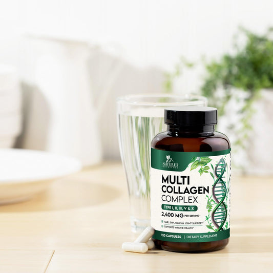 Multi Collagen 2400mg - Advanced Formula Types I, II, III, V, X - Hydrolyzed Multi Collagen Pills - Collagen Peptides Supplements for Women & Men - Hair, Skin, & Nail Support Supplement - 120 Capsules