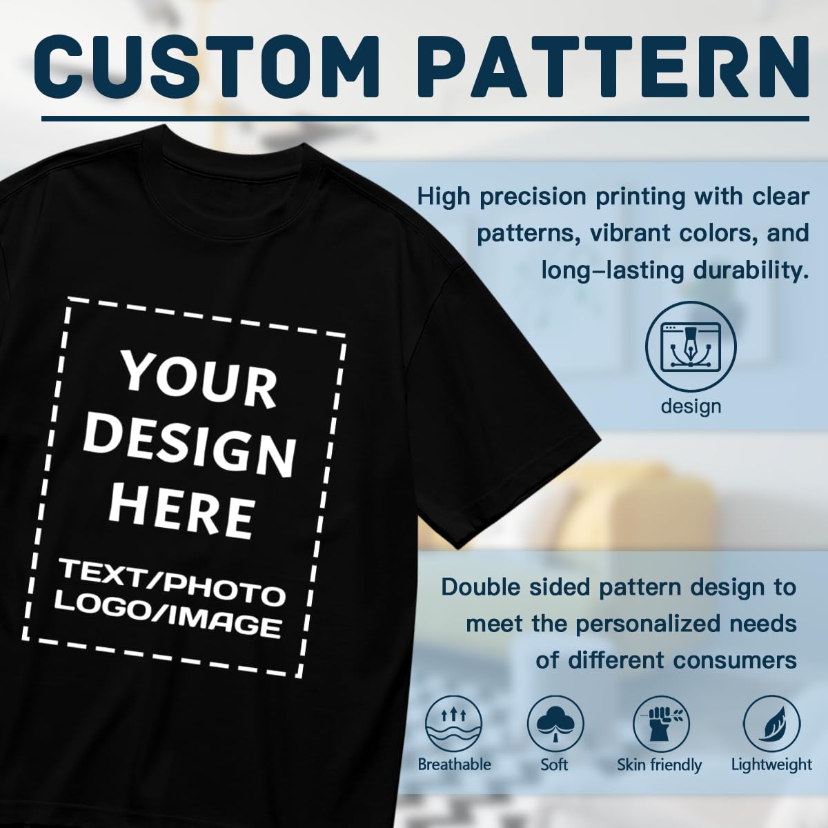 Custom T-Shirt - Made in USA，Bulk Customized T Shirts for Men Women, Design Your Personalized T Shirts, Custom Tee Gifts Add Photo Logo Text, Black, Small