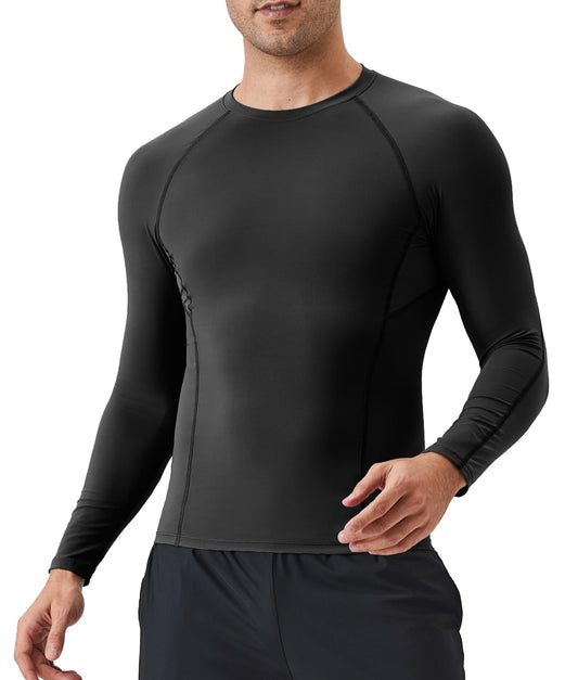 SPVISE Black Compression Long Sleeve Shirt Men Performance Workout Running T-Shirts Breathable Gym Compression Tops for Men