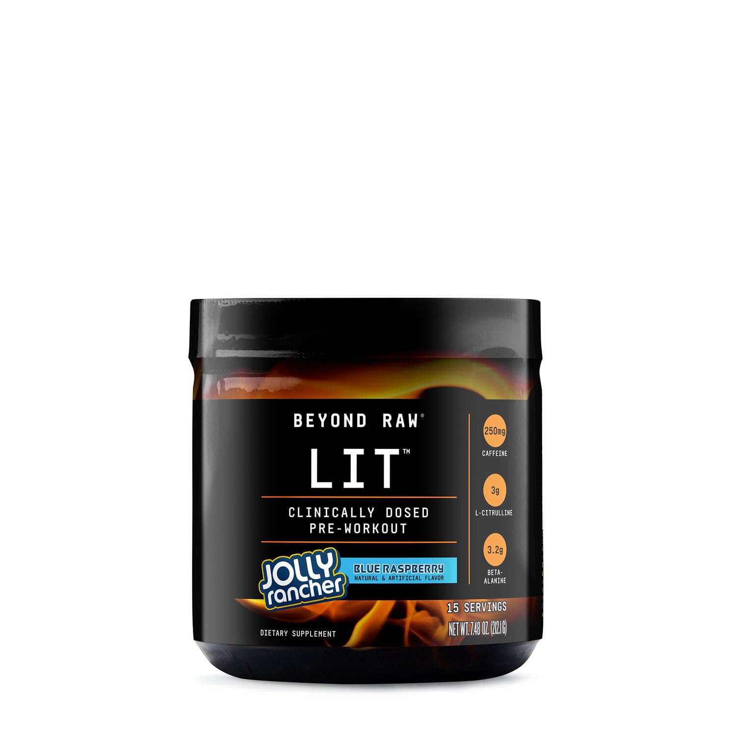 BEYOND RAW LIT | Clinically Dosed Pre-Workout Powder | Contains Caffeine, L-Citrulline, Beta-Alanine, and Nitric Oxide | Jolly Rancher Blue Raspberry | 15 Servings