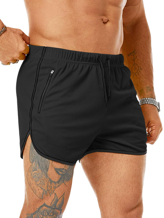 Sazeky Mens Running Shorts 3 Inch Quick Dry Lighweight Gym Workout Shorts with Zipper Pockets Athletic Jogging Shorts for Men Black