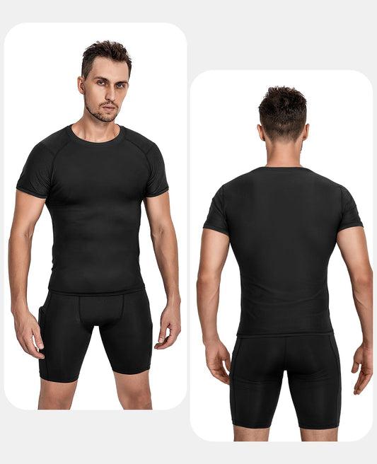 Niksa Men's Compression Shirts 2 Pack, Short Sleeve Athletic Compression Tops Cool Dry Workout T Shirt, Rash Guard Base Layer Undershirt