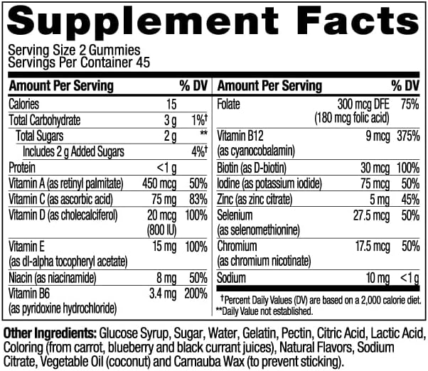 Men'S Multivitamin Gummy, Overall Health and Immune Support, Vitamins A, C, D, E, B, Lycopene, Zinc, Adult Chewable Vitamin, Blackberry, 45 Day Supply - 90 Count