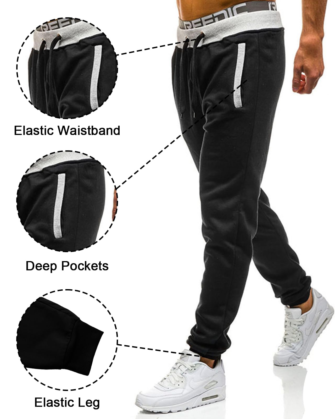 BUXKR Men's Sweatpants for Jogging Casual Joggers Pants for Gym Running or Athletic Workout,Black,S