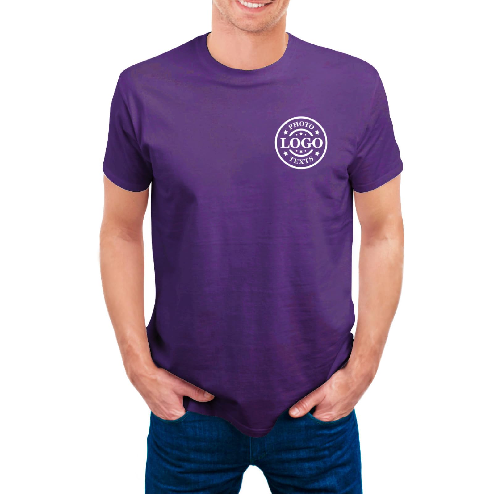 Custom T Shirts Made in USA Bulk Customized Heavy Cotton T Shirts for Men Women Design Your Own Personalized Shirts with Logo Text，Purple，X-Small