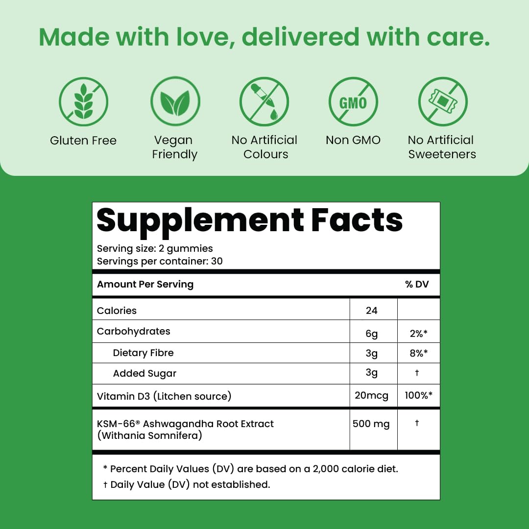 SUPPLY6 KSM-66 Ashwagandha & Vitamin D Gummy - 60 Count - Mixed Berry, KSM-66, Vegan, Plant Based, Non-GMO, Gluten-Free & Gelatin Free, for a Happier You, Pack of 1