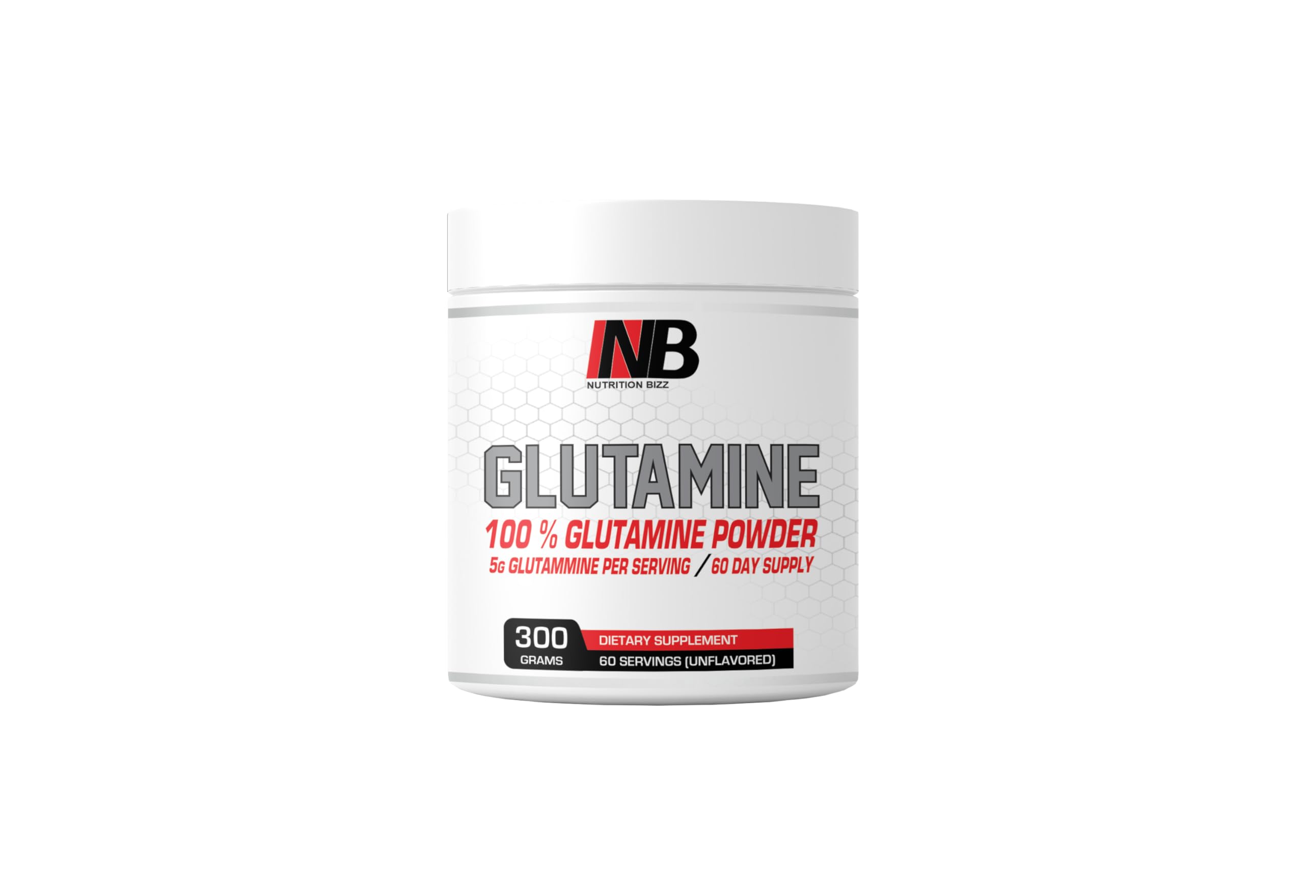 NutritionBizz Glutamine Powder 300 Grams Unflavored 60 Days Supply 5 Grams L-Glutamine per Serving